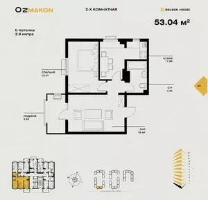 2-комнатная квартира в ЖК Oz Makon, Мирабадский район
