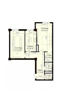 3-комнатная квартира в ЖК Mavera Town, 65.61 кв.м