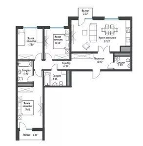 4-комнатная квартира в ЖК Soy Bo’yi, 98 м²