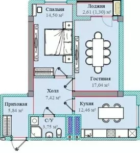 Двухкомнатная квартира в ЖК Golden Hills, 63 кв.м