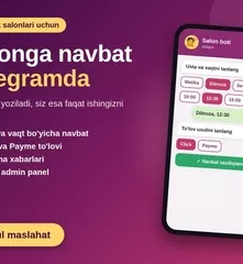 Go'zallik salonlari uchun navbat, katalog va to'lovli Telegram bot