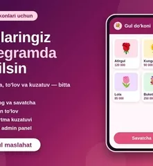 Gul do'konlari uchun savatcha va to'lovli Telegram Mini App