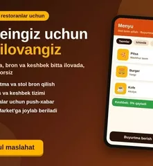 Kafe mijozlari uchun buyurtma va keshbekli Android ilova