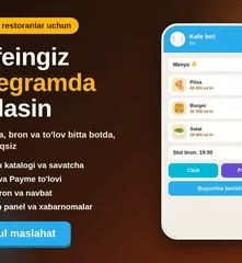 Kafe va restoranlar uchun buyurtma, bron va to'lovli Telegram bot