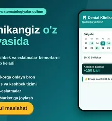 Klinika va stomatologiyalar uchun bron va keshbekli Android ilova