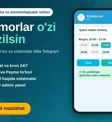 Klinika va stomatologiyalar uchun navbat va bronli Telegram bot