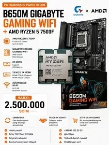 Комплект материнская плата Gigabyte B650M Gaming WiFi и процессор Ryzen 5 7500F