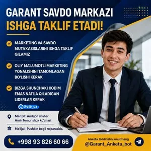 Маркетолог в торговый центр Garant Savdo