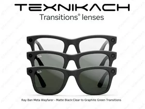 Новый • Ray Ban Meta Wayfarer Mate Black Clear Graphite Green Transiti