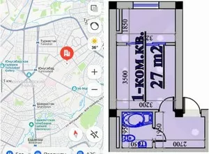Однокомнатная квартира в новостройке, Юнусабад 17-квартал